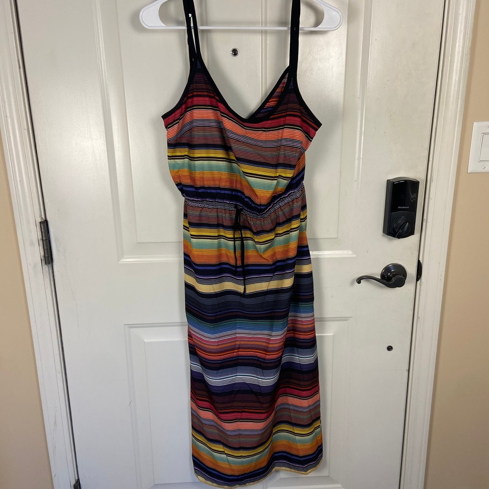 Athleta Women's Striped Midi Dress Sleeveless Drawstring Waist Size S